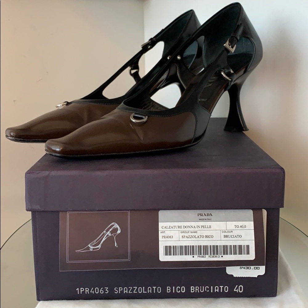 Prada Brown and Black Spazzolato Pumps